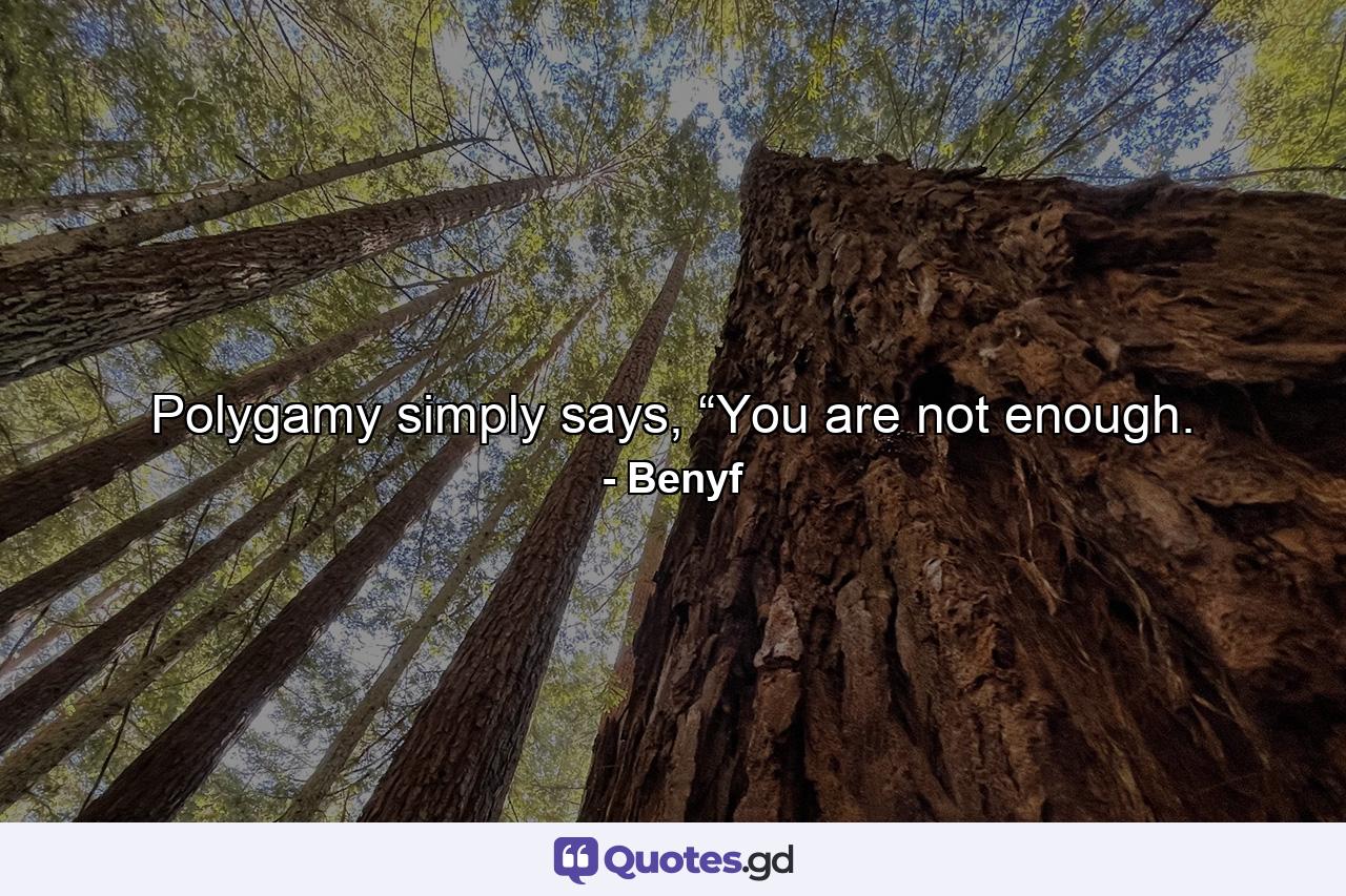 Polygamy simply says, “You are not enough. - Quote by Benyf