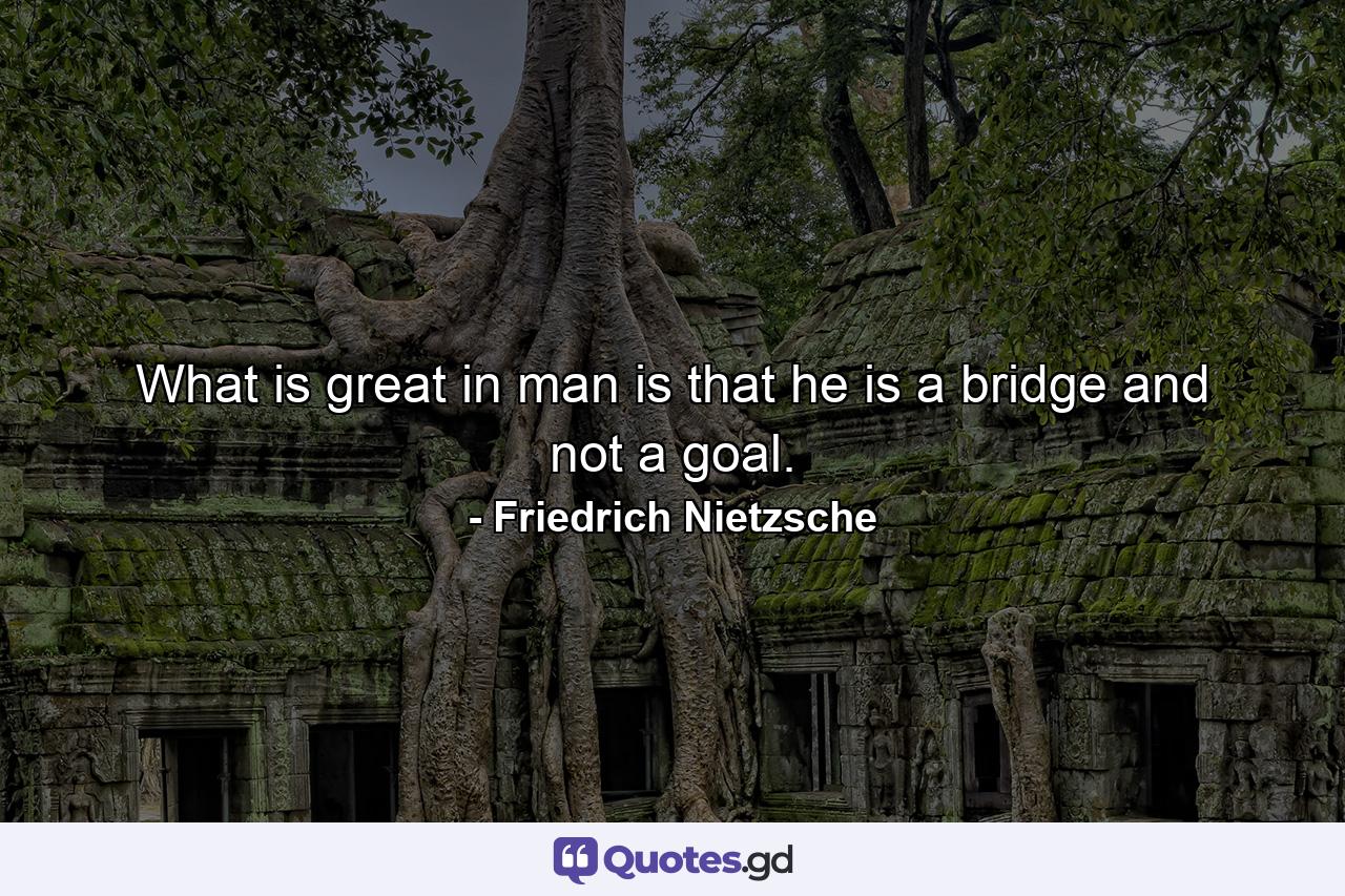 What is great in man is that he is a bridge and not a goal. - Quote by Friedrich Nietzsche