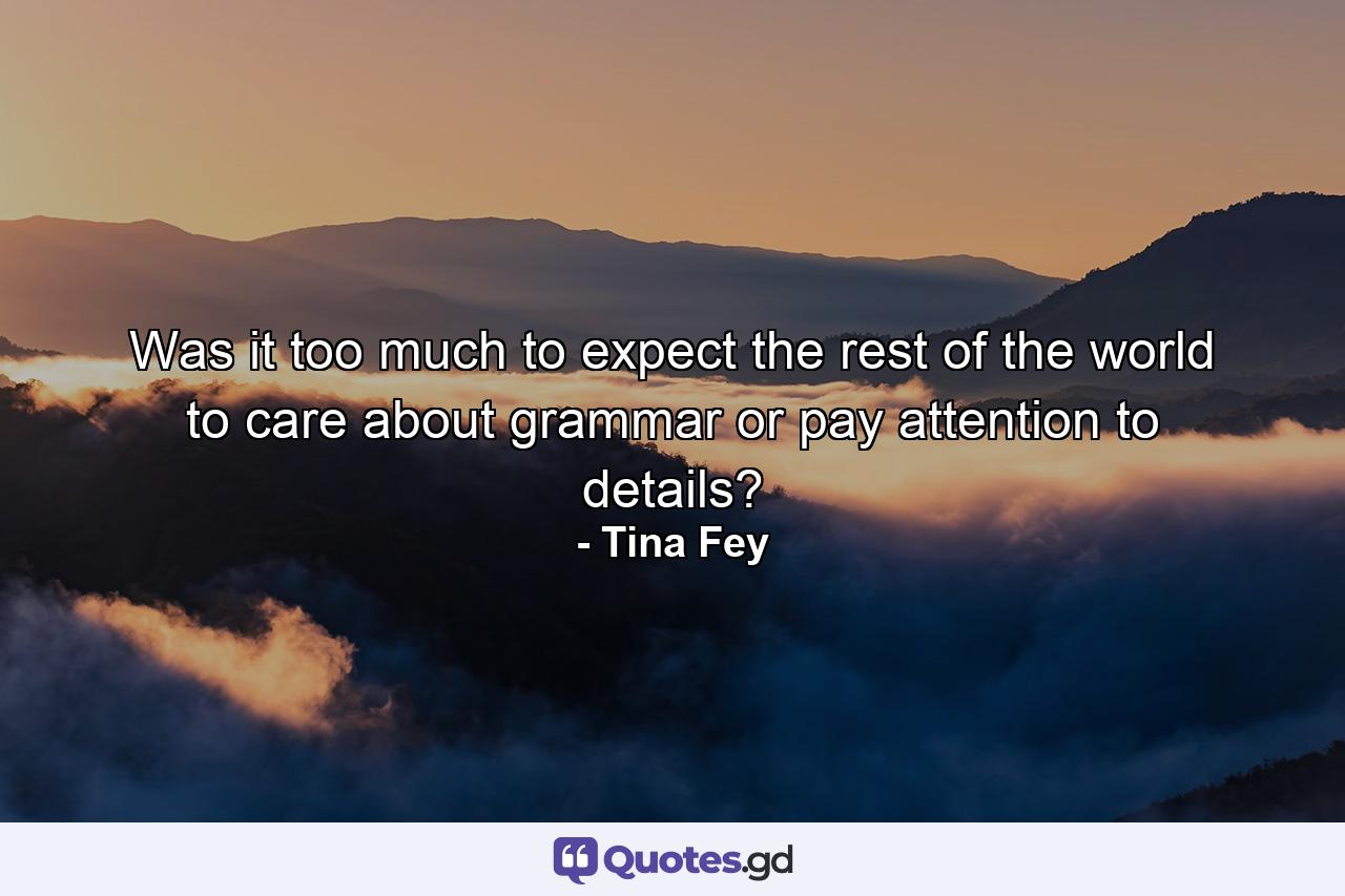 Was it too much to expect the rest of the world to care about grammar or pay attention to details? - Quote by Tina Fey