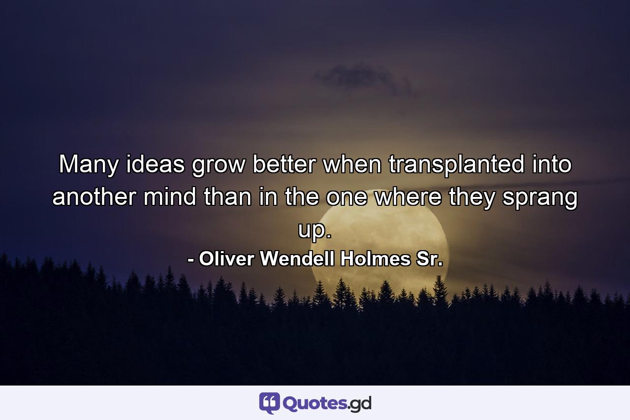 Many ideas grow better when transplanted into another mind than in the one where they sprang up. - Quote by Oliver Wendell Holmes Sr.