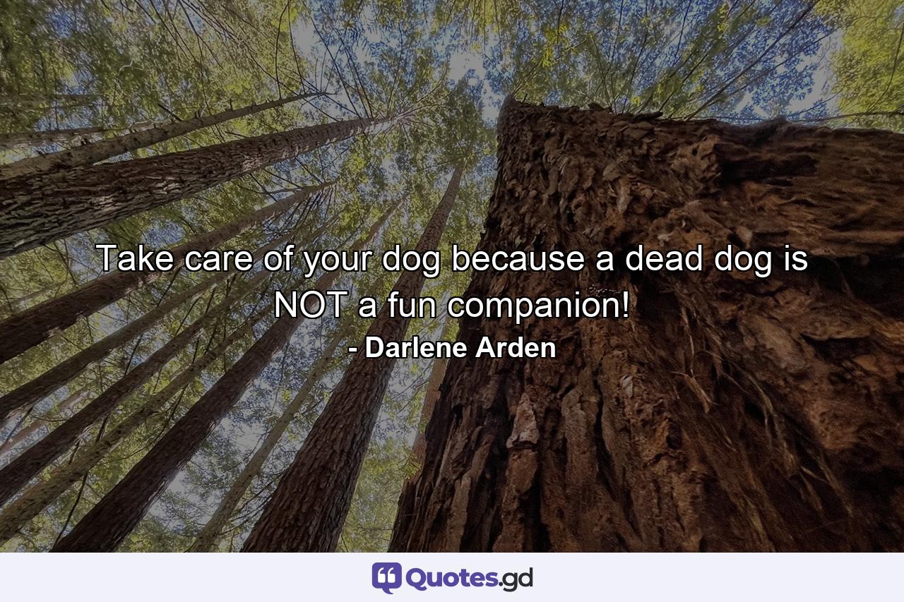 Take care of your dog because a dead dog is NOT a fun companion! - Quote by Darlene Arden