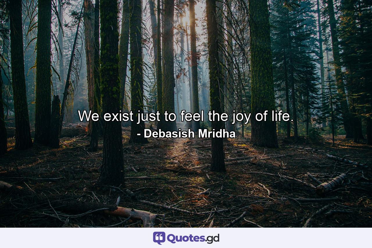 We exist just to feel the joy of life. - Quote by Debasish Mridha