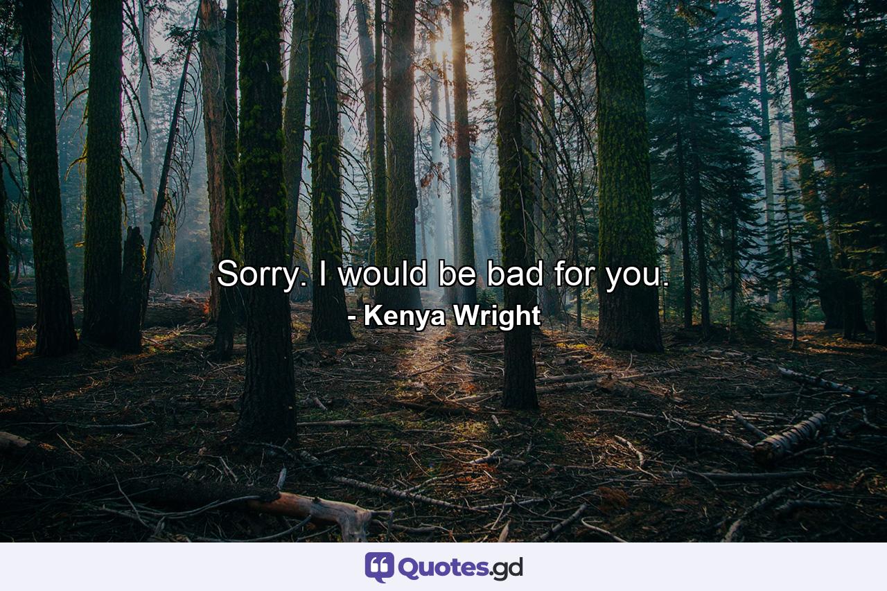 Sorry. I would be bad for you. - Quote by Kenya Wright