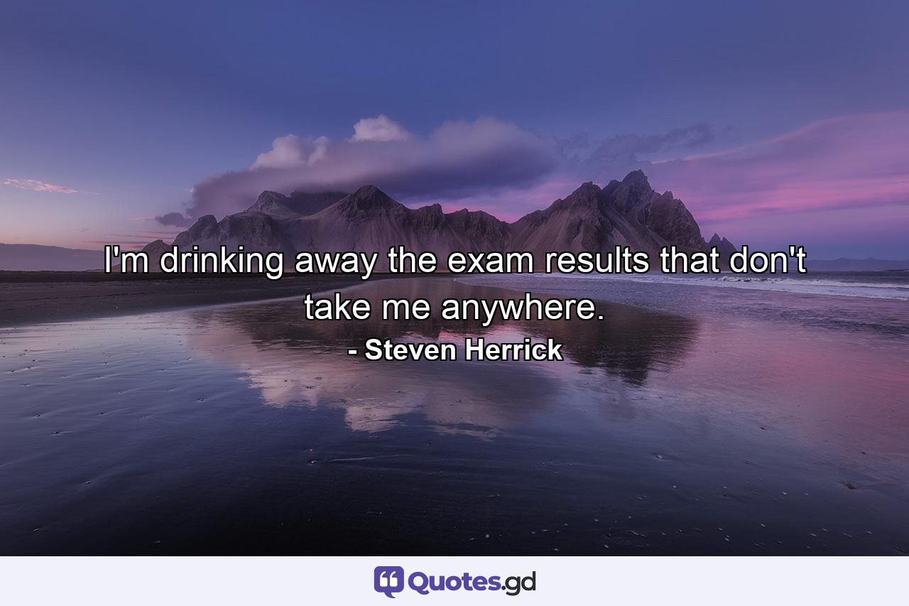 I'm drinking away the exam results that don't take me anywhere. - Quote by Steven Herrick