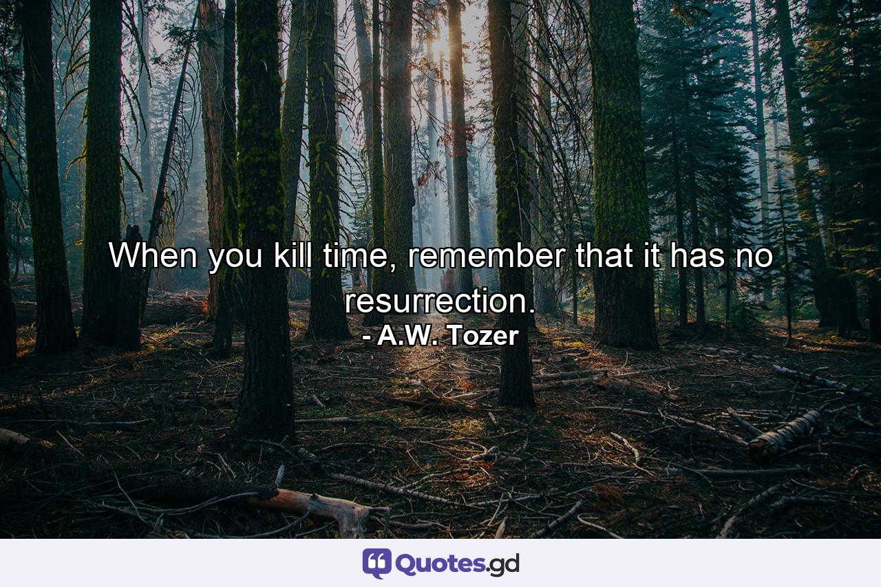 When you kill time, remember that it has no resurrection. - Quote by A.W. Tozer