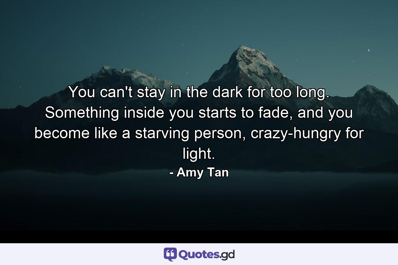 You can't stay in the dark for too long. Something inside you starts to fade, and you become like a starving person, crazy-hungry for light. - Quote by Amy Tan