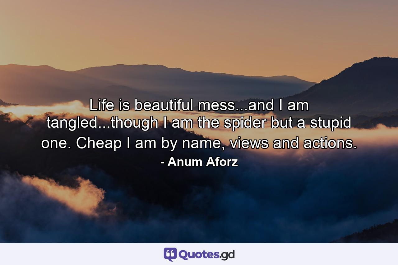 Life is beautiful mess...and I am tangled...though I am the spider but a stupid one. Cheap I am by name, views and actions. - Quote by Anum Aforz