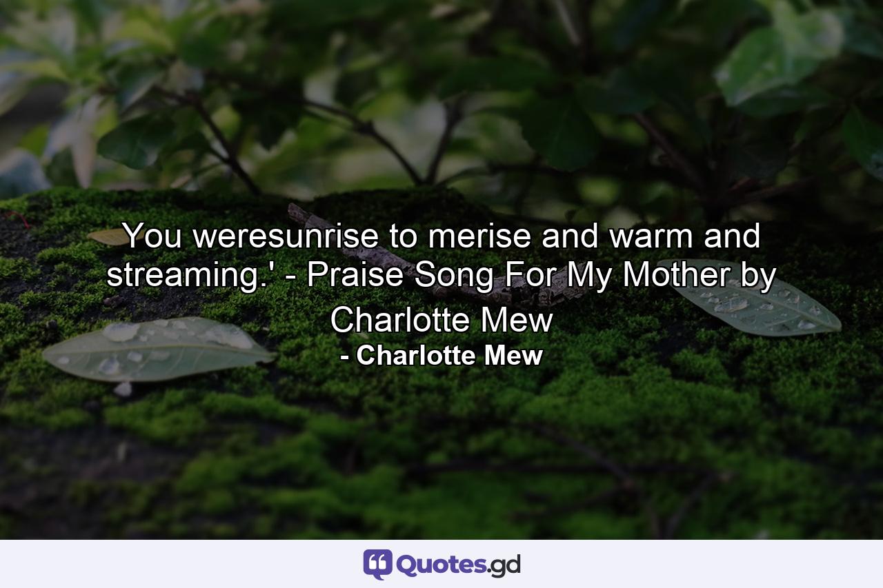 You weresunrise to merise and warm and streaming.' - Praise Song For My Mother by Charlotte Mew - Quote by Charlotte Mew