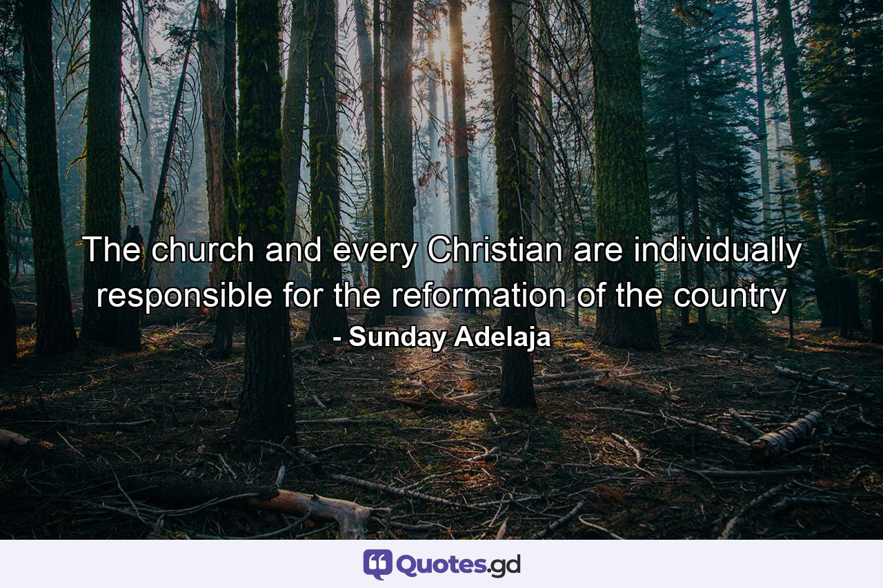 The church and every Christian are individually responsible for the reformation of the country - Quote by Sunday Adelaja