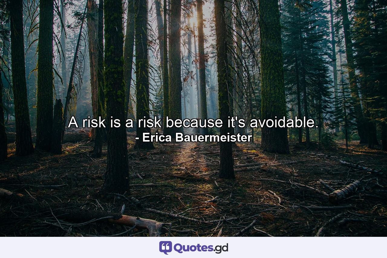 A risk is a risk because it's avoidable. - Quote by Erica Bauermeister