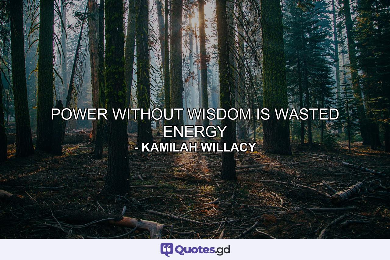 POWER WITHOUT WISDOM IS WASTED ENERGY - Quote by KAMILAH WILLACY