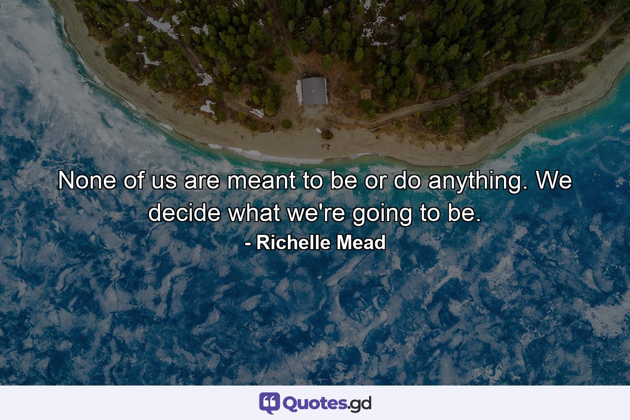 None of us are meant to be or do anything. We decide what we're going to be. - Quote by Richelle Mead