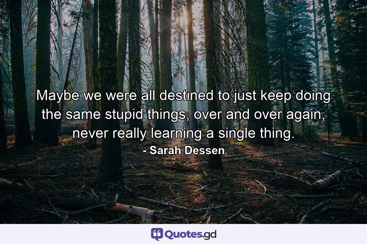 Maybe we were all destined to just keep doing the same stupid things, over and over again, never really learning a single thing. - Quote by Sarah Dessen