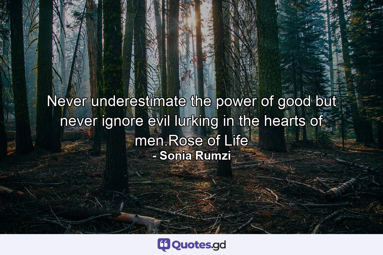 Never underestimate the power of good but never ignore evil lurking in the hearts of men.Rose of Life - Quote by Sonia Rumzi