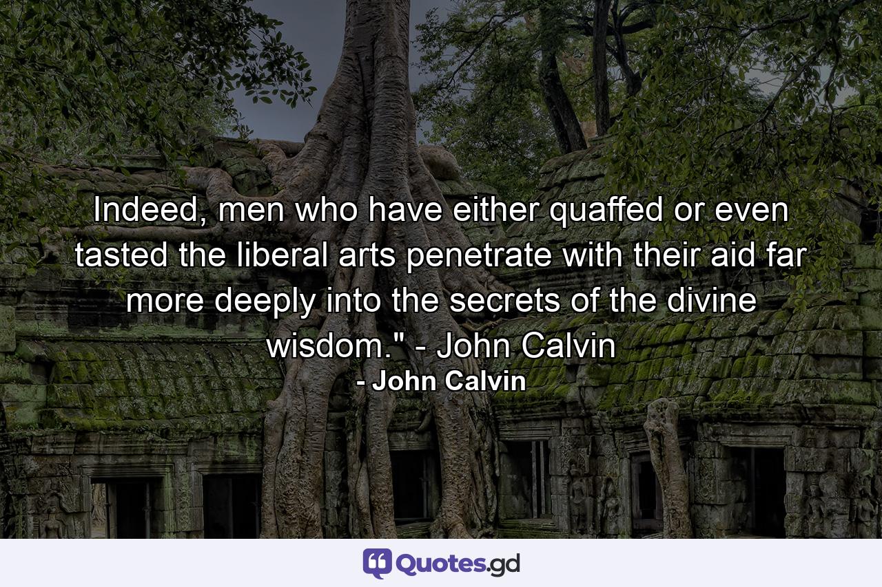 Indeed, men who have either quaffed or even tasted the liberal arts penetrate with their aid far more deeply into the secrets of the divine wisdom.