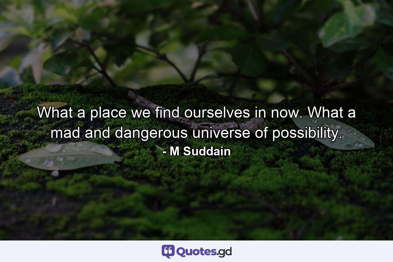 What a place we find ourselves in now. What a mad and dangerous universe of possibility. - Quote by M Suddain