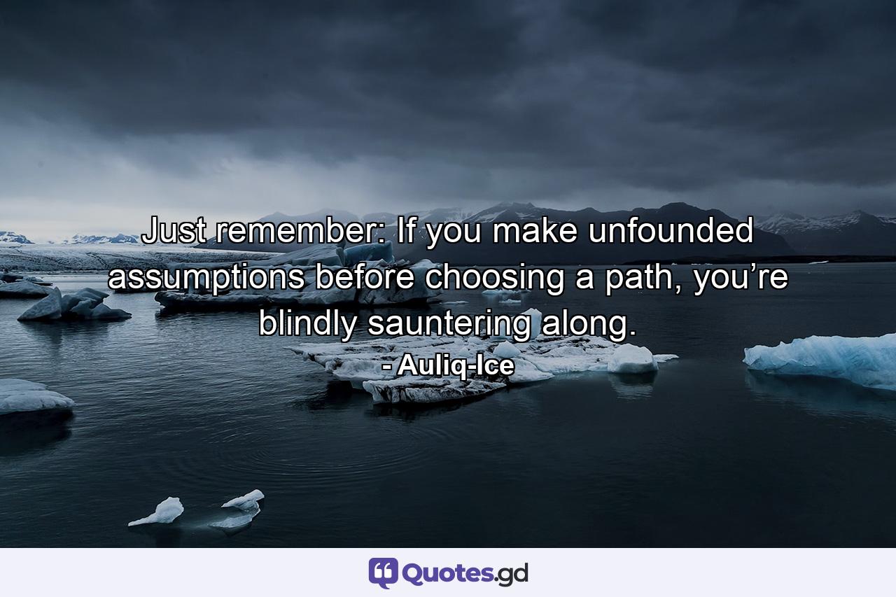 Just remember: If you make unfounded assumptions before choosing a path, you’re blindly sauntering along. - Quote by Auliq-Ice