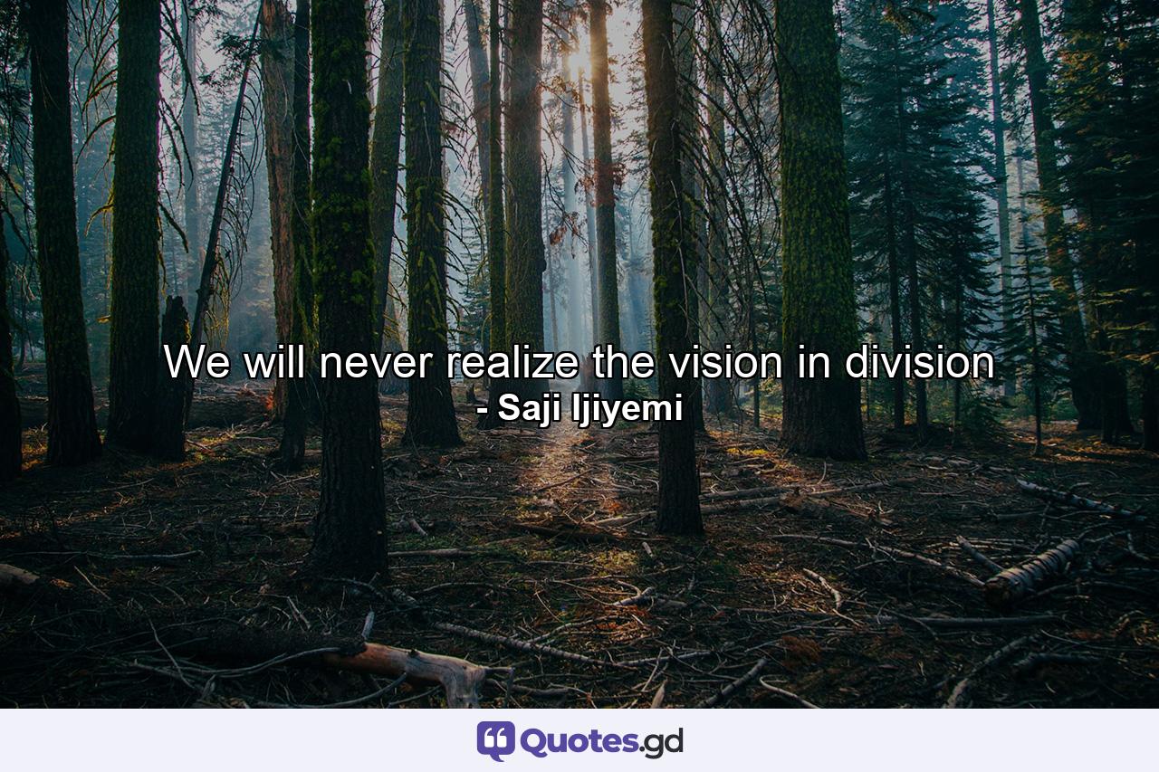 We will never realize the vision in division - Quote by Saji Ijiyemi