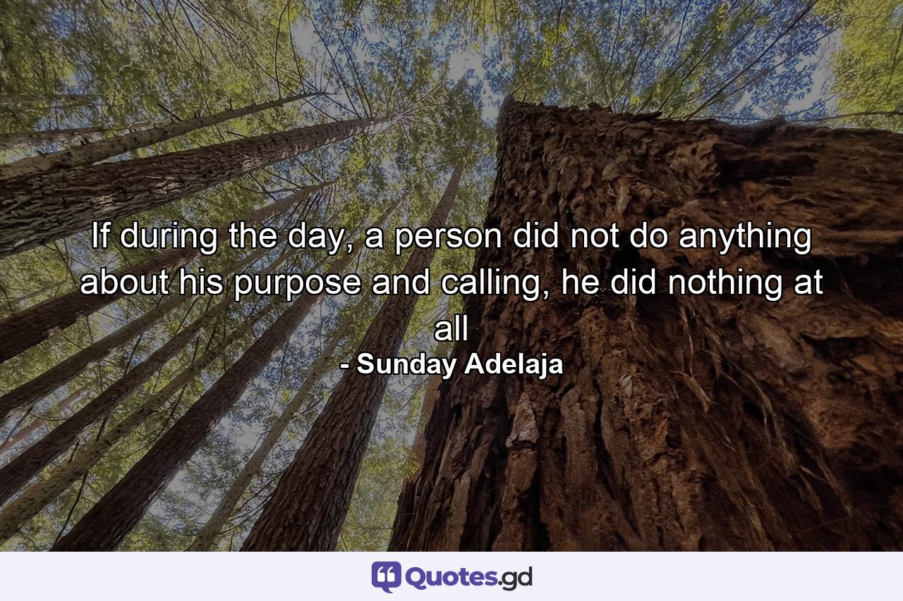 If during the day, a person did not do anything about his purpose and calling, he did nothing at all - Quote by Sunday Adelaja