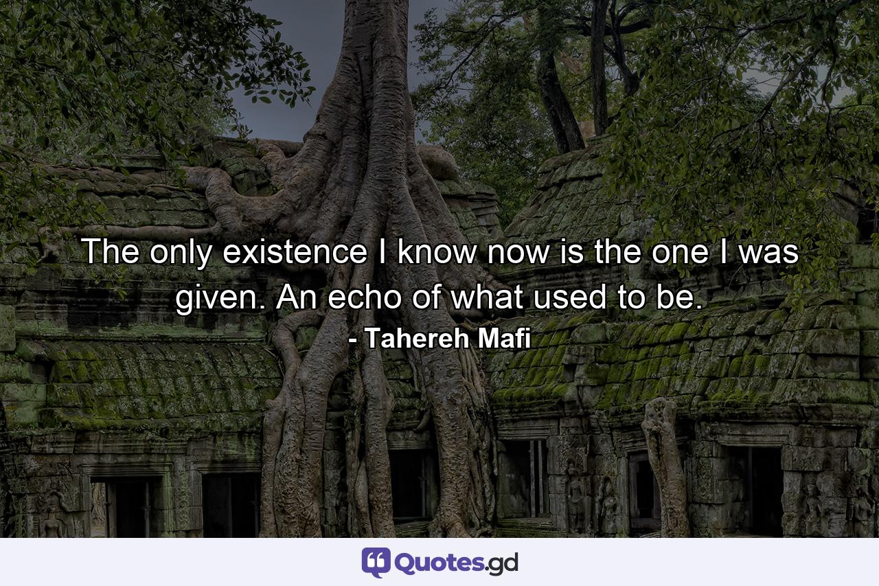 The only existence I know now is the one I was given. An echo of what used to be. - Quote by Tahereh Mafi