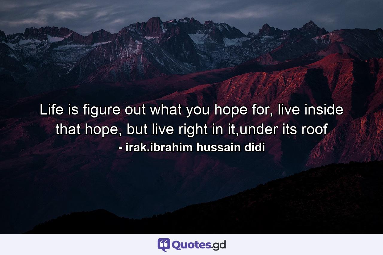 Life is figure out what you hope for, live inside that hope, but live right in it,under its roof - Quote by irak.ibrahim hussain didi