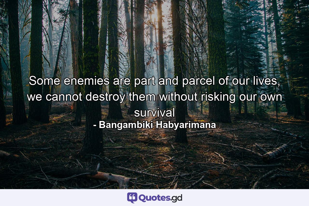 Some enemies are part and parcel of our lives, we cannot destroy them without risking our own survival - Quote by Bangambiki Habyarimana