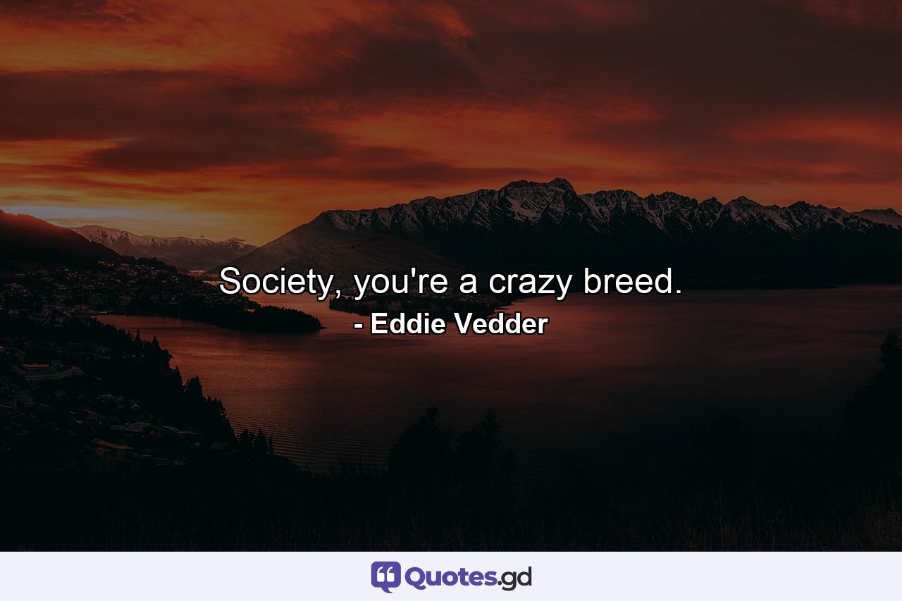 Society, you're a crazy breed. - Quote by Eddie Vedder