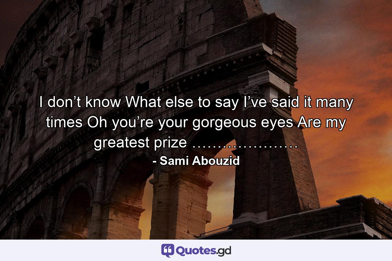 I don’t know What else to say I’ve said it many times Oh you’re your gorgeous eyes Are my greatest prize ………………… - Quote by Sami Abouzid