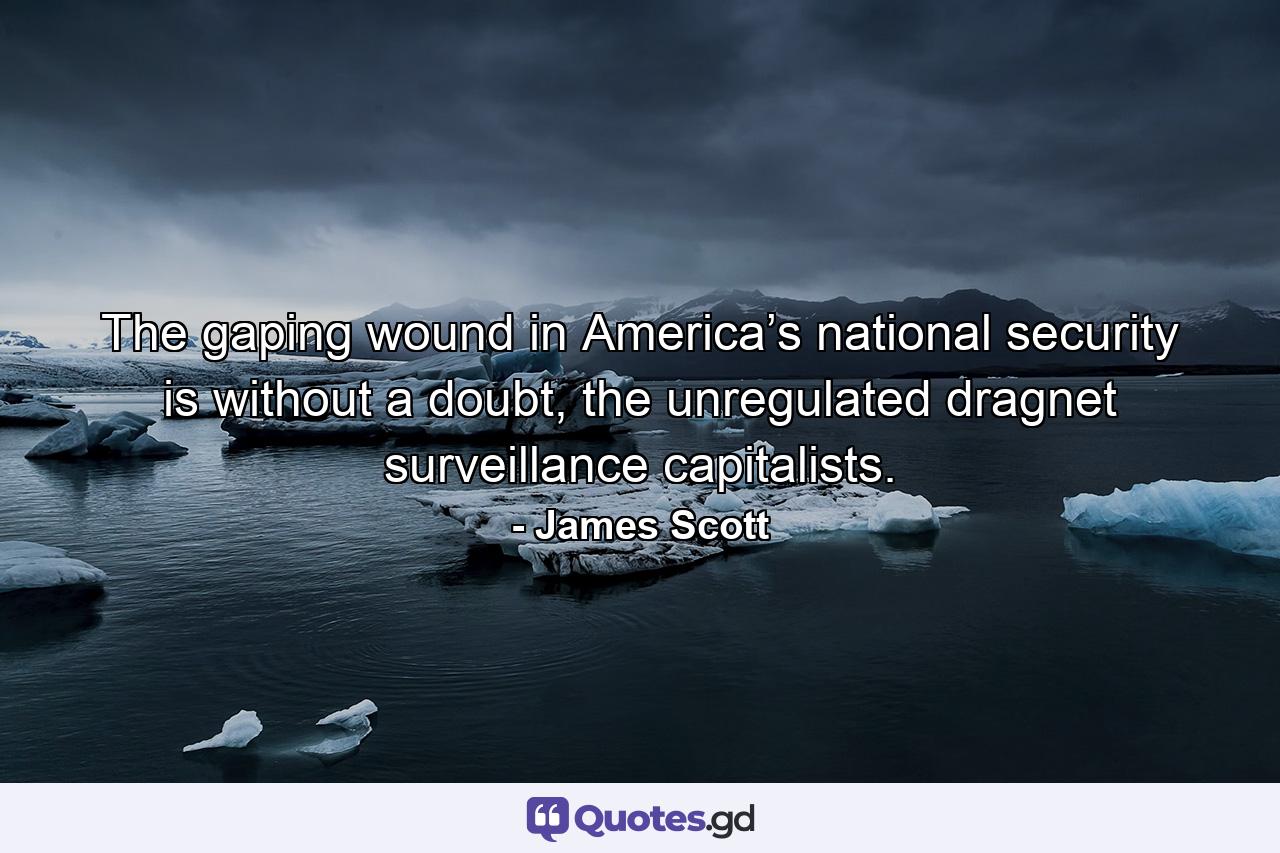 The gaping wound in America’s national security is without a doubt, the unregulated dragnet surveillance capitalists. - Quote by James Scott