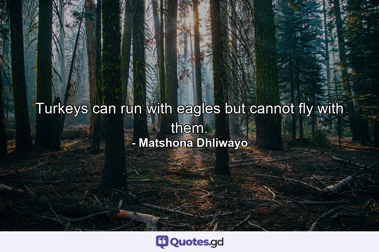 Turkeys can run with eagles but cannot fly with them. - Quote by Matshona Dhliwayo