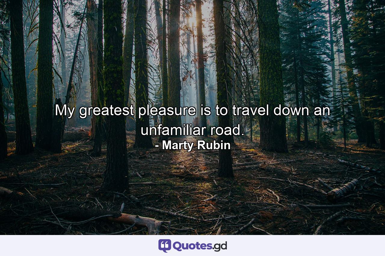 My greatest pleasure is to travel down an unfamiliar road. - Quote by Marty Rubin