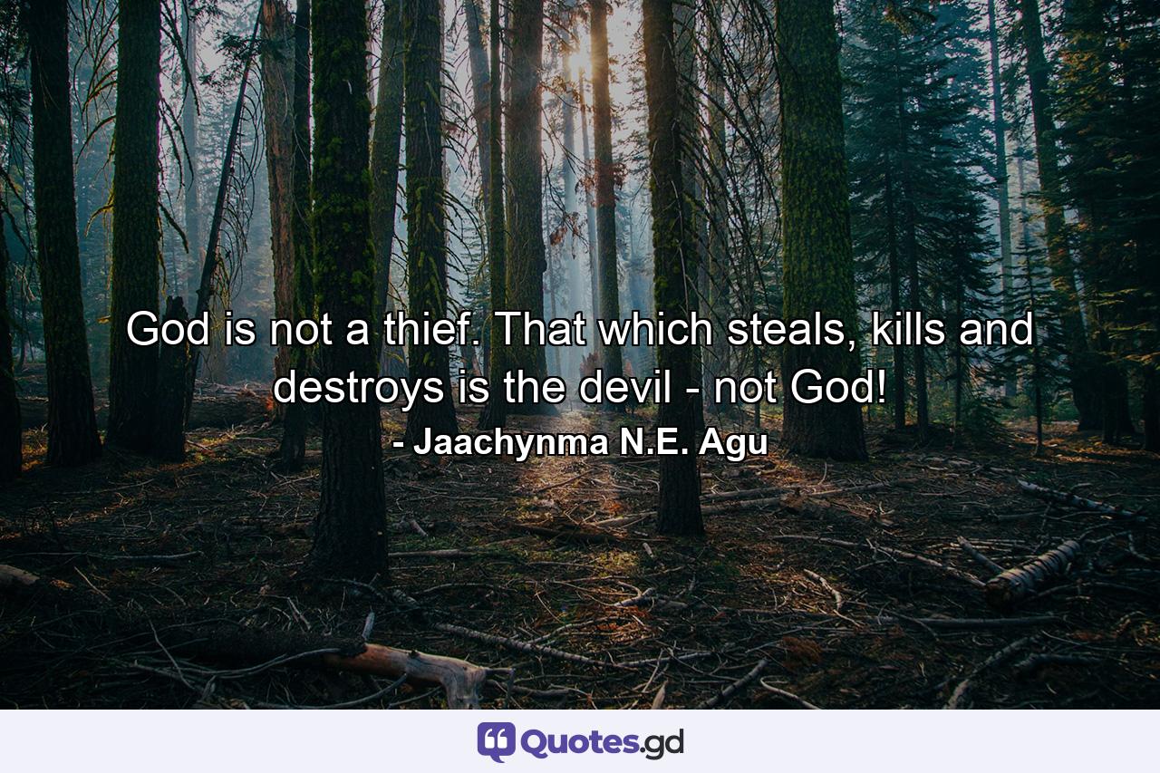 God is not a thief. That which steals, kills and destroys is the devil - not God! - Quote by Jaachynma N.E. Agu