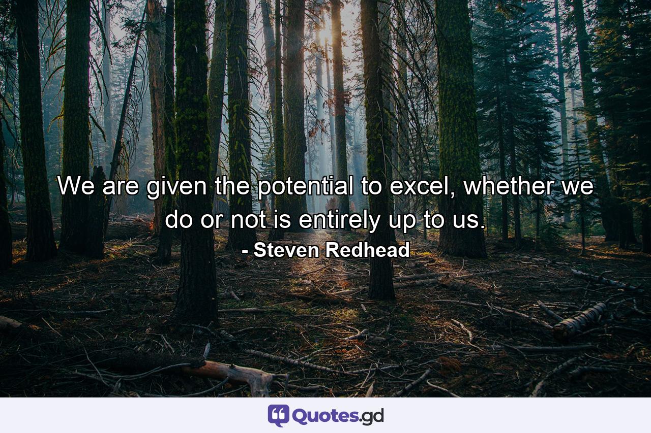 We are given the potential to excel, whether we do or not is entirely up to us. - Quote by Steven Redhead