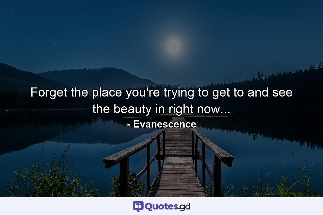 Forget the place you're trying to get to and see the beauty in right now... - Quote by Evanescence