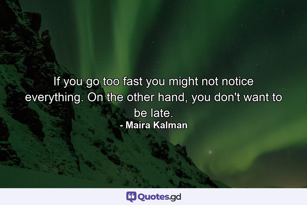 If you go too fast you might not notice everything. On the other hand, you don't want to be late. - Quote by Maira Kalman