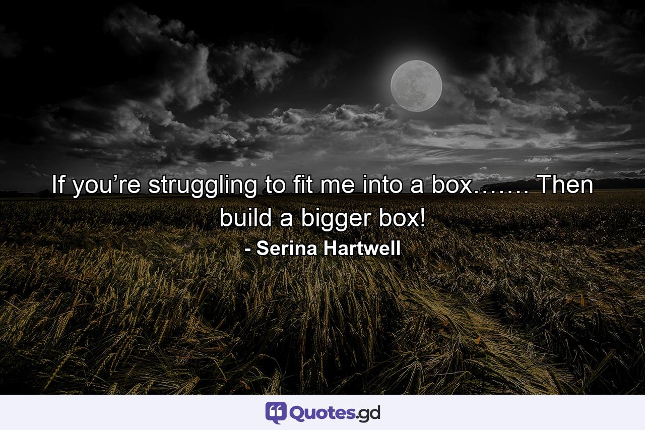 If you’re struggling to fit me into a box……. Then build a bigger box! - Quote by Serina Hartwell