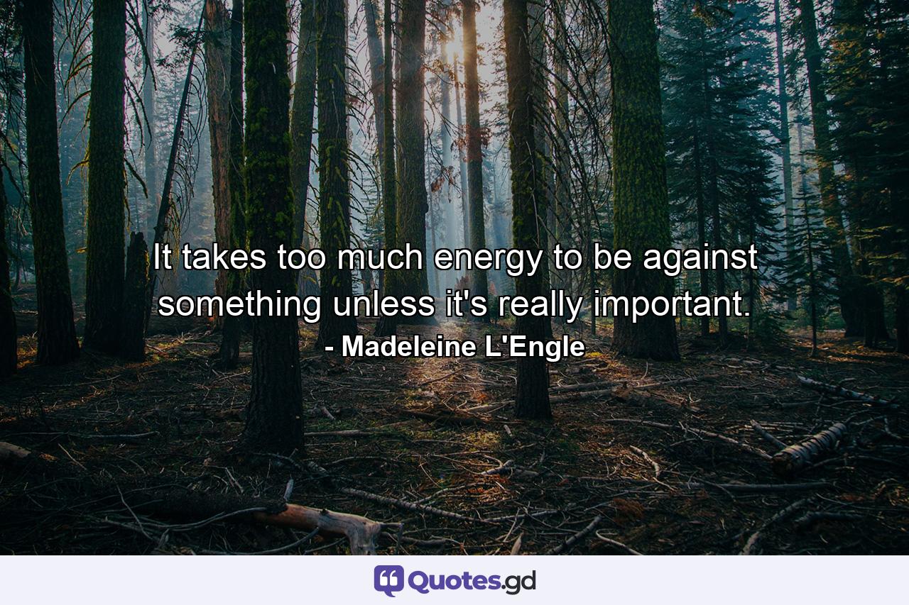 It takes too much energy to be against something unless it's really important. - Quote by Madeleine L'Engle