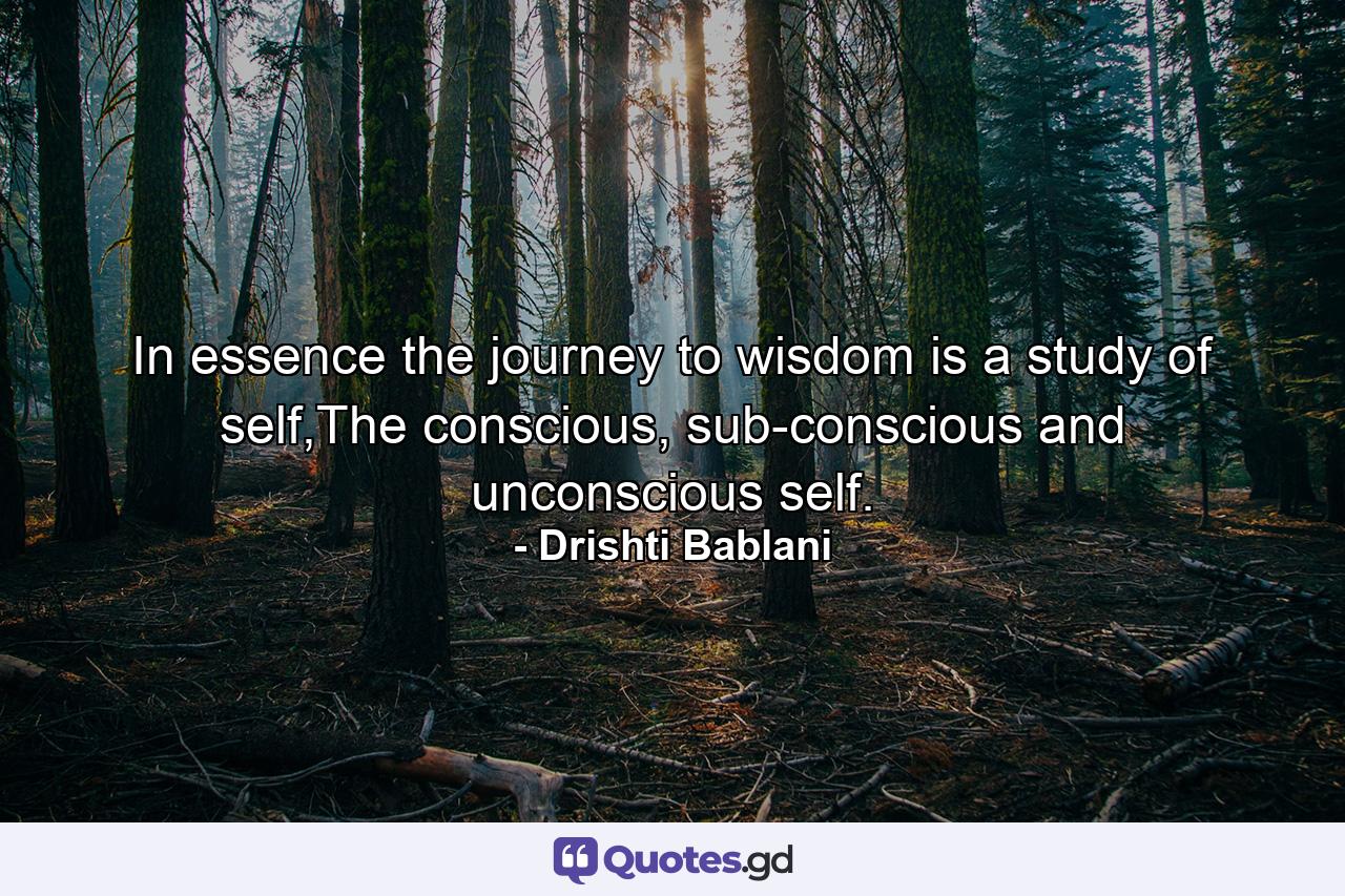 In essence the journey to wisdom is a study of self,The conscious, sub-conscious and unconscious self. - Quote by Drishti Bablani