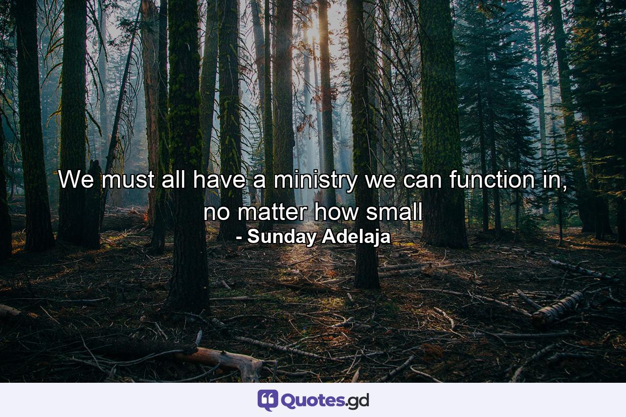 We must all have a ministry we can function in, no matter how small - Quote by Sunday Adelaja