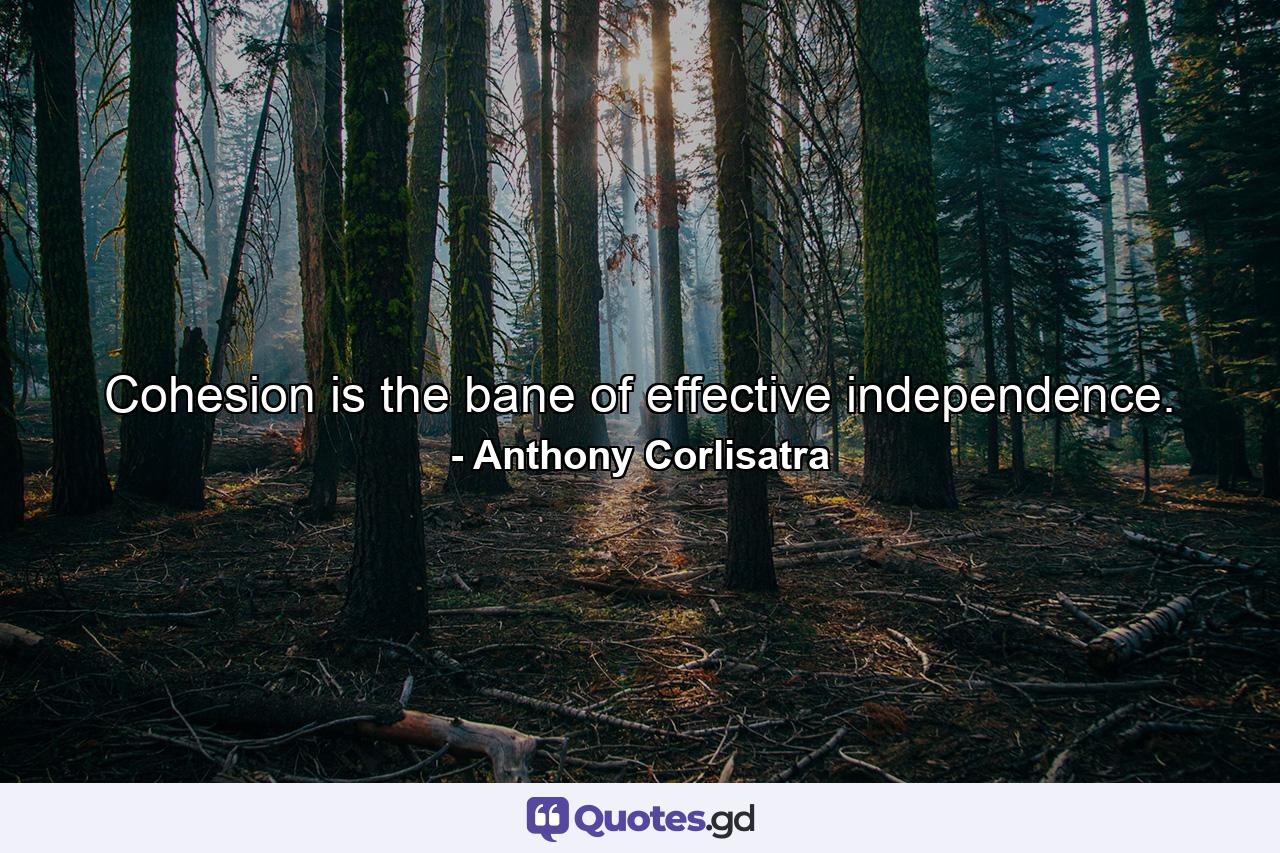 Cohesion is the bane of effective independence. - Quote by Anthony Corlisatra