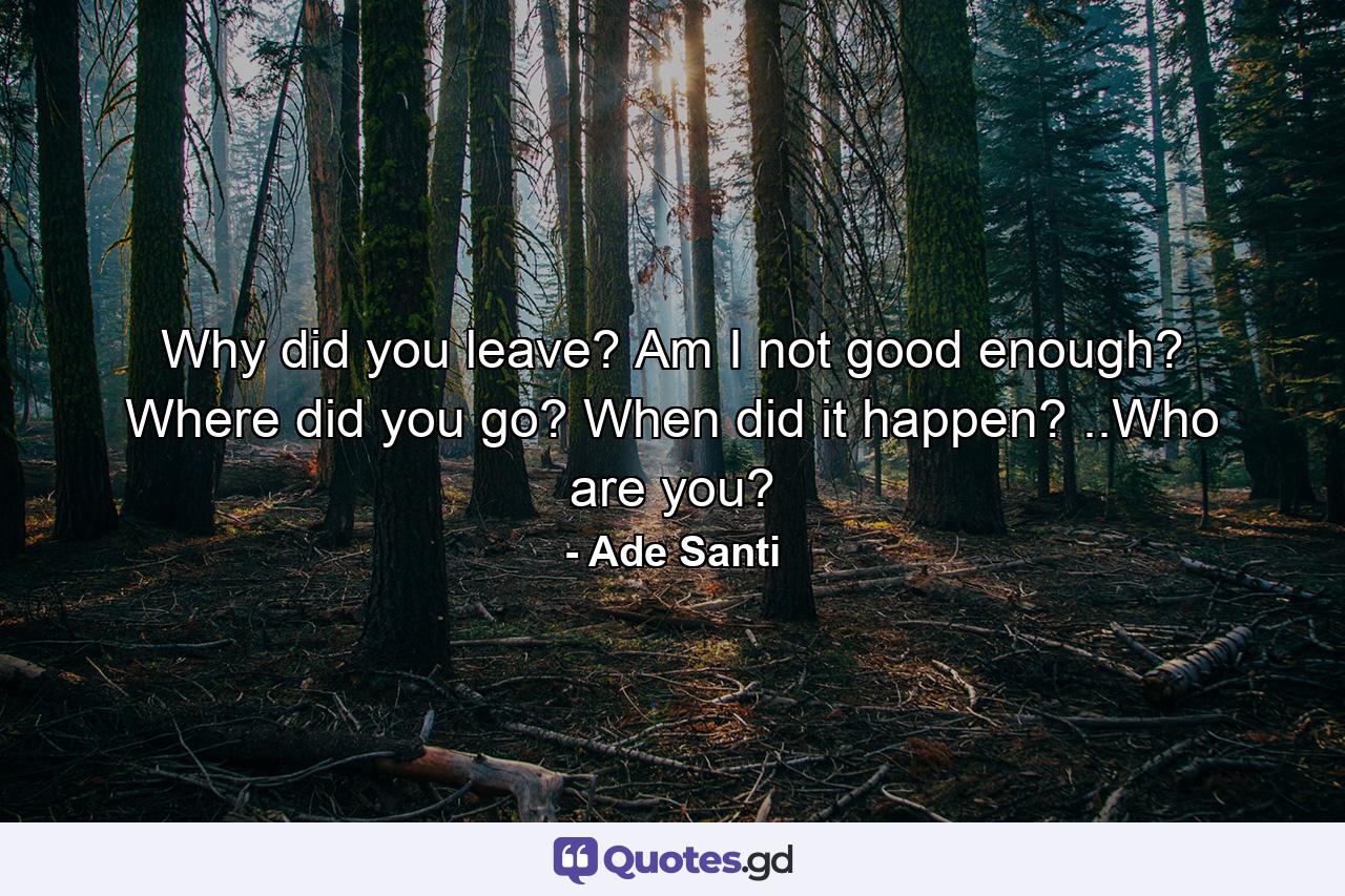 Why did you leave? Am I not good enough? Where did you go? When did it happen? ..Who are you? - Quote by Ade Santi