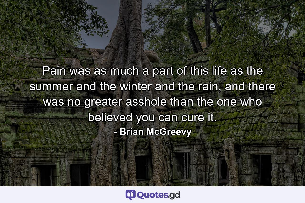 Pain was as much a part of this life as the summer and the winter and the rain, and there was no greater asshole than the one who believed you can cure it. - Quote by Brian McGreevy