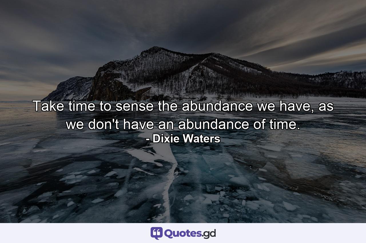 Take time to sense the abundance we have, as we don't have an abundance of time. - Quote by Dixie Waters