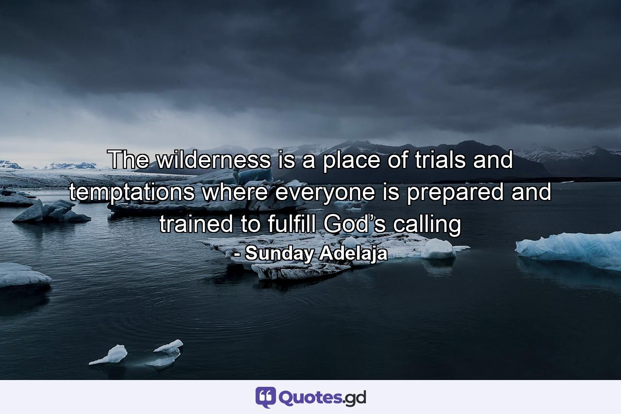 The wilderness is a place of trials and temptations where everyone is prepared and trained to fulfill God’s calling - Quote by Sunday Adelaja