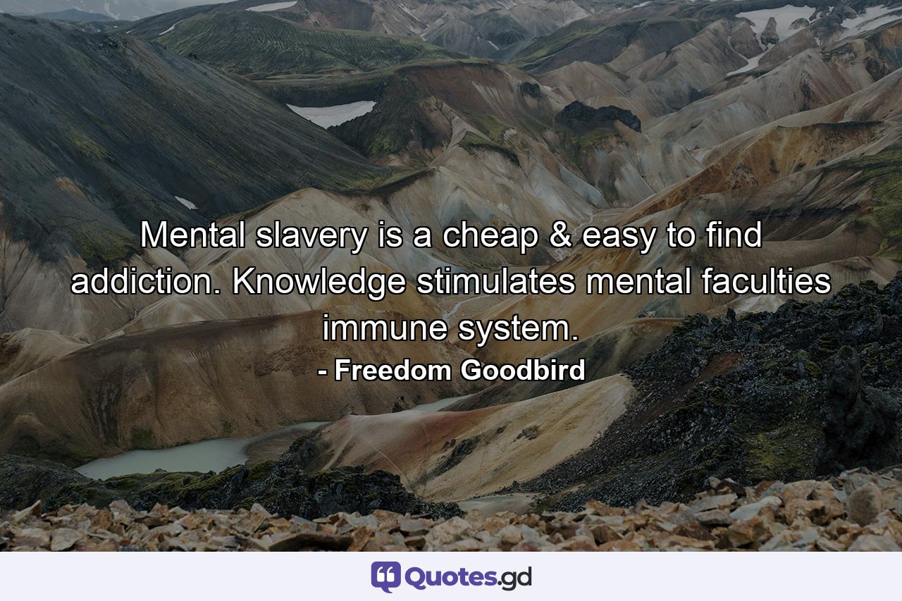 Mental slavery is a cheap & easy to find addiction. Knowledge stimulates mental faculties immune system. - Quote by Freedom Goodbird