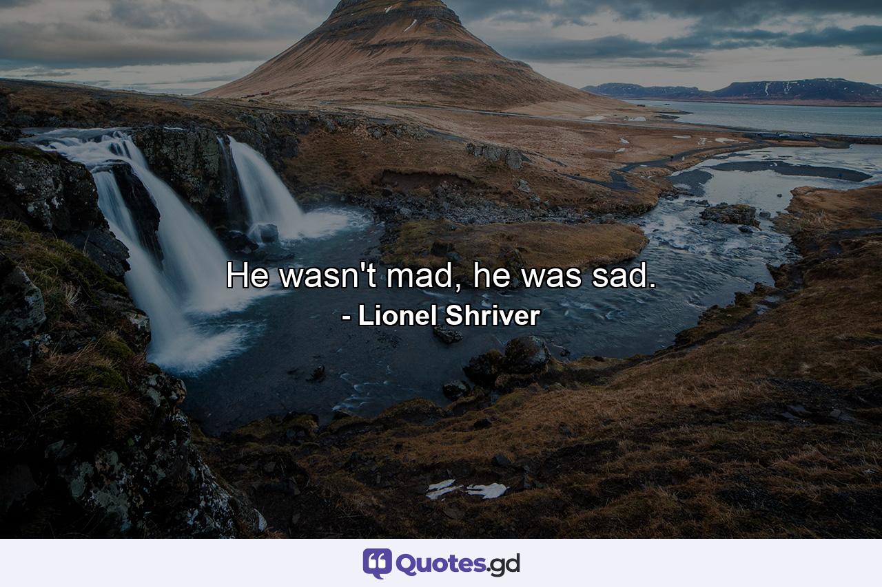 He wasn't mad, he was sad. - Quote by Lionel Shriver