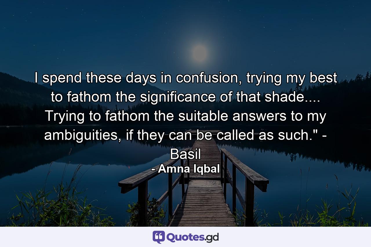 I spend these days in confusion, trying my best to fathom the significance of that shade.... Trying to fathom the suitable answers to my ambiguities, if they can be called as such.