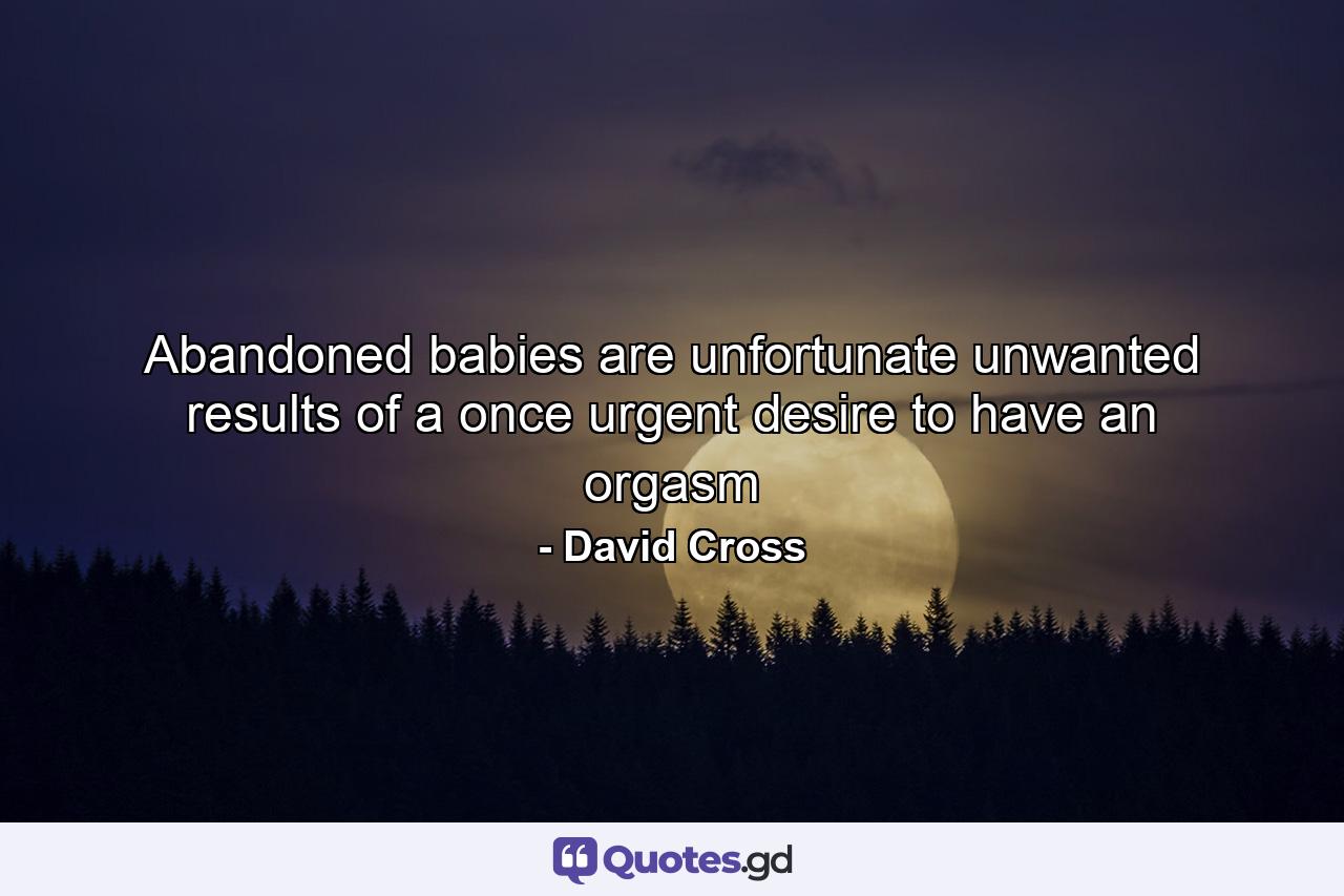 Abandoned babies are unfortunate unwanted results of a once urgent desire to have an orgasm - Quote by David Cross