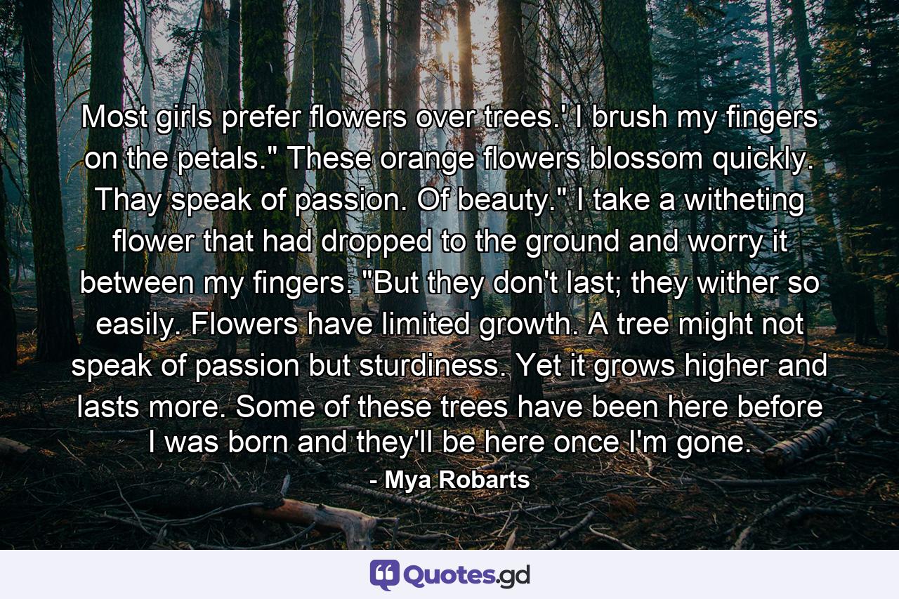 Most girls prefer flowers over trees.' I brush my fingers on the petals.