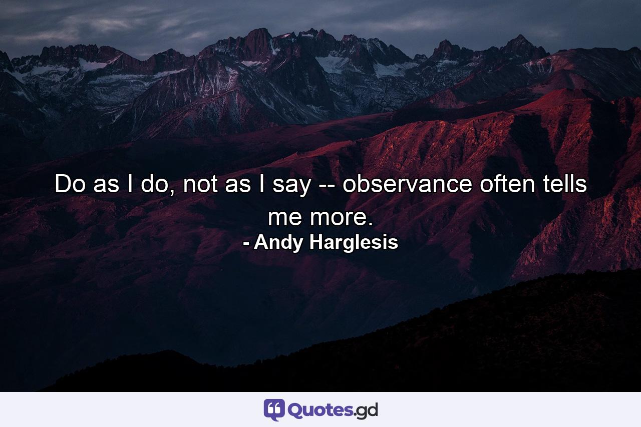 Do as I do, not as I say -- observance often tells me more. - Quote by Andy Harglesis